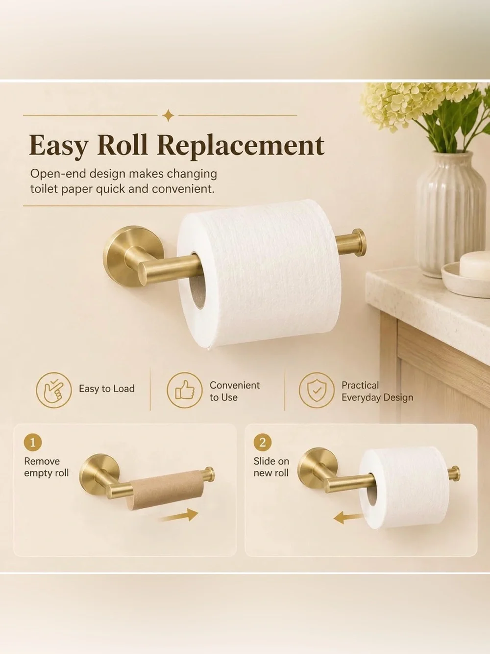 NEW! FAIRGIA Toilet Paper Holder Towel Ring Brushed Gold Bathroom Hardware